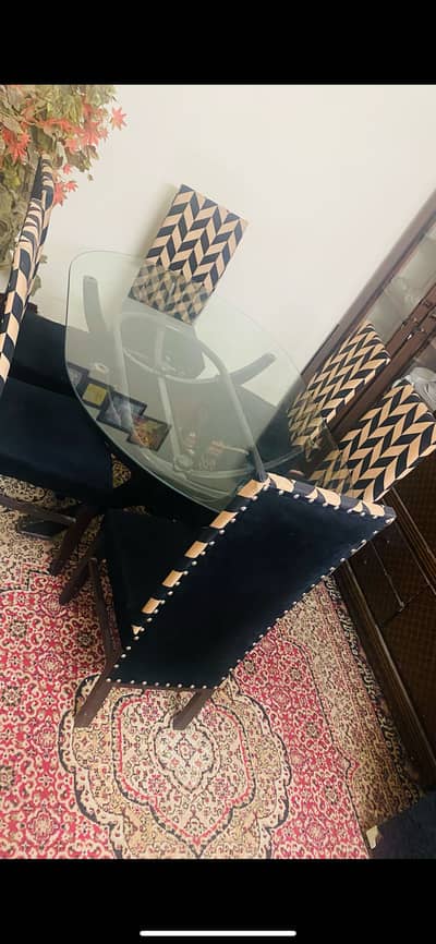 6 seater glass Dining table +black golden velvet chairs