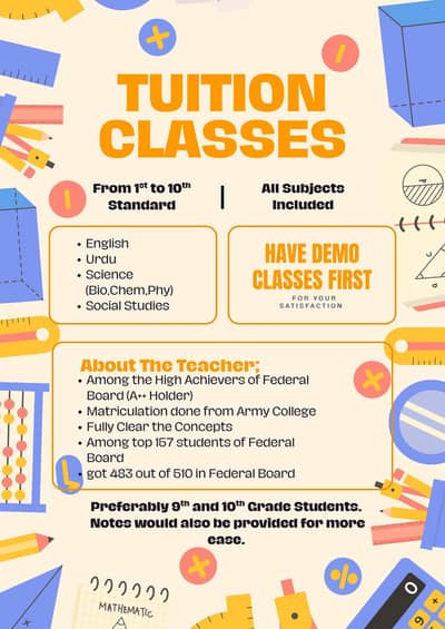 Online/Home Tutoring for Grade 9th & 10th Students