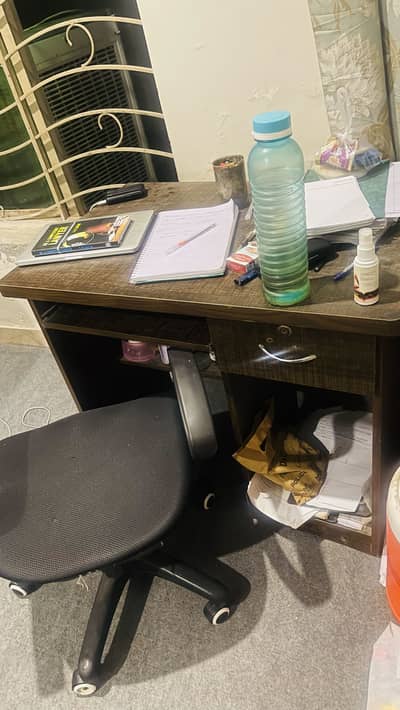Single bed with matress, Study table and chair