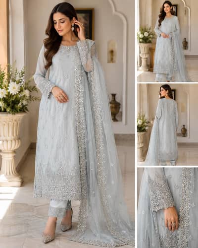Elegant Ice blue Embroidered Formal Dress|Excellent condition