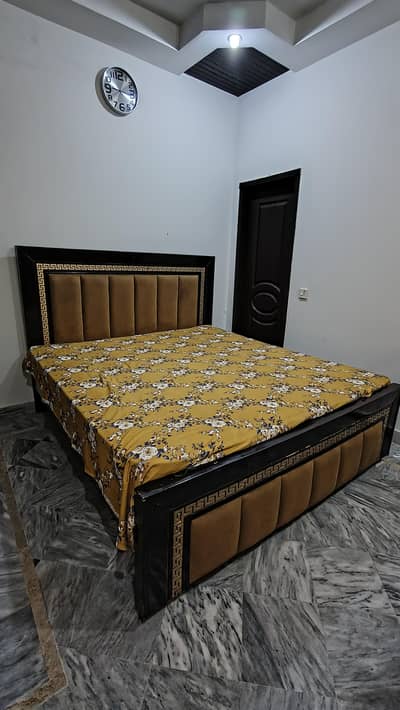 Wooden Bed with Mattress and side tables