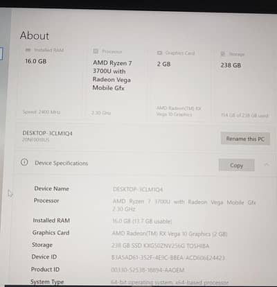 ryzen7 3700u 16gb ram 256gb ssd
