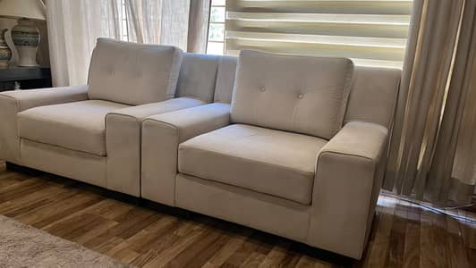 Off-white/Beige Velvet 2 separate 1-Seater Sofas for Sale