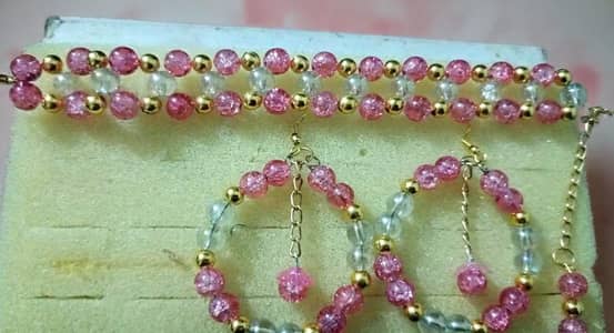 Handmade pink crystal bracelet & Earrings  set