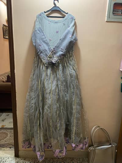 Gorgeous Heavily Embroidered Grey n purple wedding Maxi Suit worn once