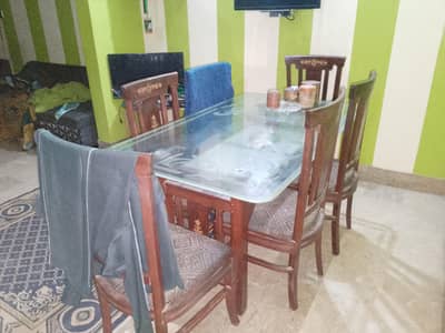 6 Seater Full Size Dining Table Set – Double Mirror Glass