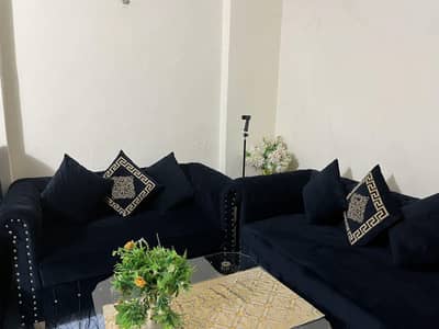 blue velvet sofa