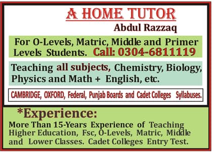 Home Tutor, Tuition. "A Highely Experienced and Reliable Teacher.