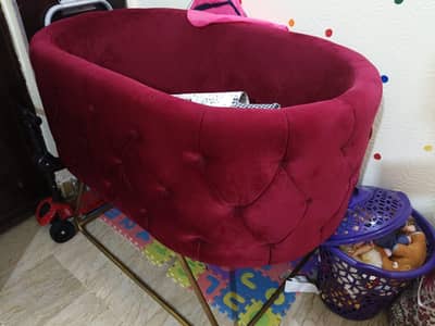 Luxury Custom Red Velvet Tufted Bassinet Cradle | Premium Quality