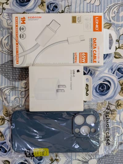 Brand new Apple 20w Original Charger with 65w Cable and 15pro cover