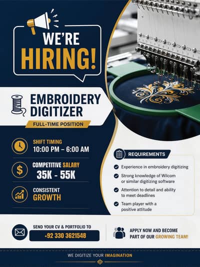 We Are Hiring Embroidery Digitizer