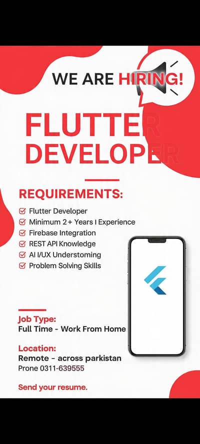 flutter developer  IT job from home female or male