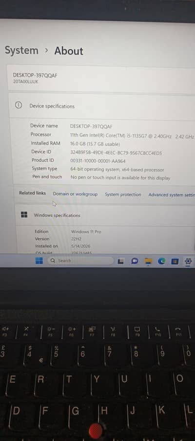 Lenovo E14 Gen2 16GB 256GB Corei5 11th Generation