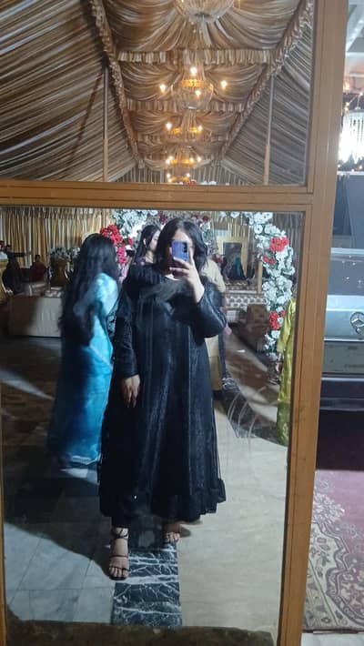 Black Frok with Black net embroidery dubatta