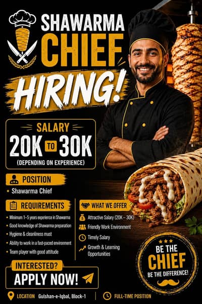 Experienced Shawarma Chef Required