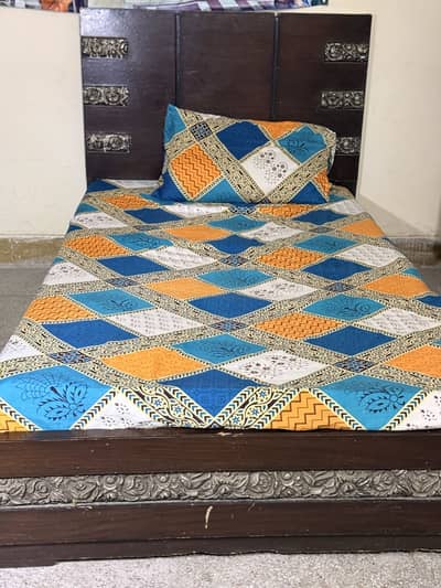 Dark Brown Single Wooden Bed without mattress for Sale