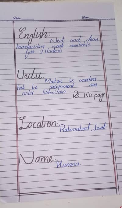 Neat handwriting and assignment