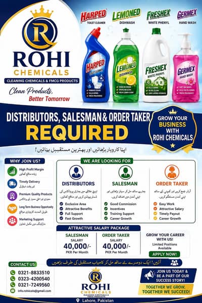 Sales & Booking Staff Required Company: Rohi Chemicals