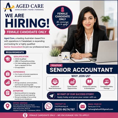 SENIOR ACCOUNTANT (FEMALE]– Join Our Growing Team