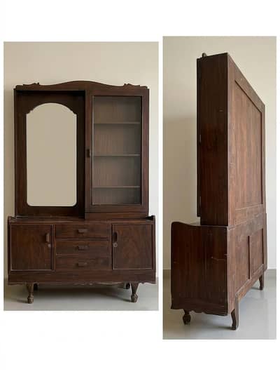 Vintage solid wood dreeing table and display cabinet
