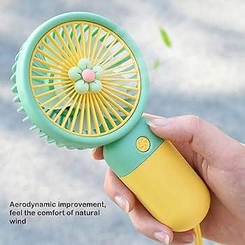 Premium 3-Speed Rechargeable Mini Handheld Fan with Fast Type-C Charging & Mobile Stand – Powerful Cooling in Aesthetic Flower Design