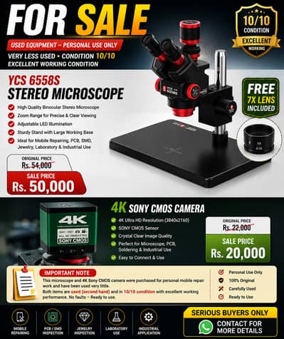 YCS 6558S Microscope + 4K Sony CMOS Camera + FREE 7X Lens | 10/10