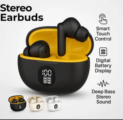 premium wireless earbuds black yellow color Bluetooth 5.3
