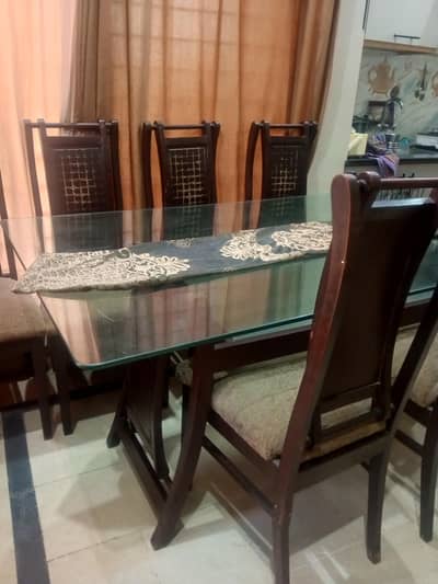 Wooden GlassTop Dining Table with 6 Chairs