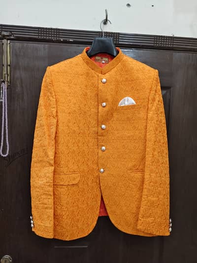 Orange Embroidered Prince Coat – Large Size