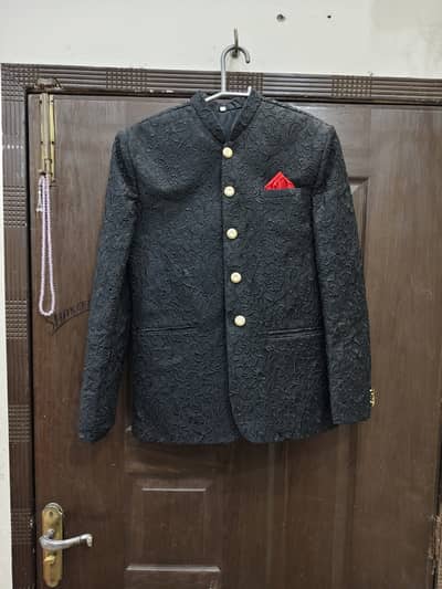 Black Embroidered Prince Coat – Formal Wear Medium size