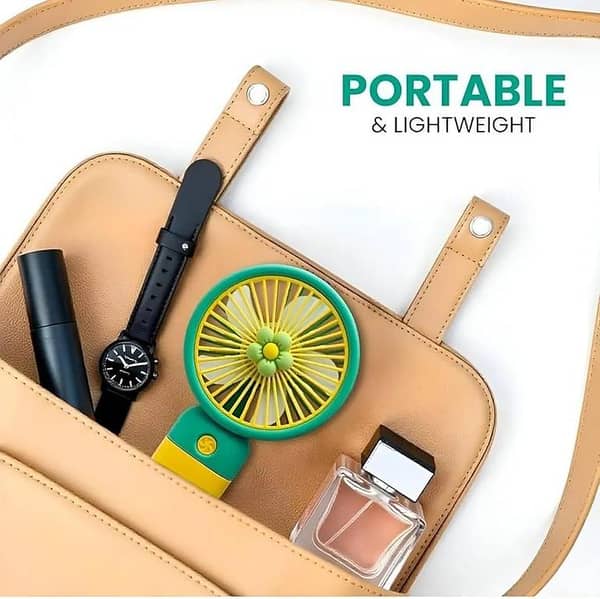 Premium 3-Speed Rechargeable Mini Handheld Fan with Fast Type-C Charging & Mobile Stand – Powerful Cooling in Aesthetic Flower Design