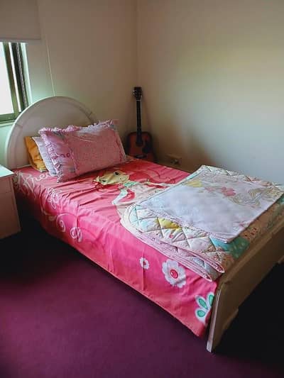 Solid Wood Single Bed Set with Side Table For Sale