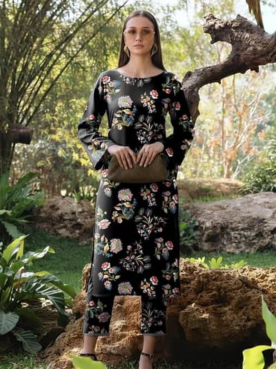 Beautiful Black 2-Piece Printed Unstitched Suit