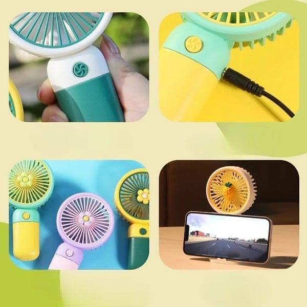 Premium 3-Speed Rechargeable Mini Handheld Fan with Fast Type-C Charging & Mobile Stand – Powerful Cooling in Aesthetic Flower Design