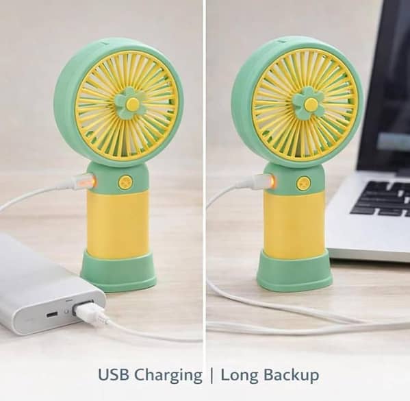 Premium 3-Speed Rechargeable Mini Handheld Fan with Fast Type-C Charging & Mobile Stand – Powerful Cooling in Aesthetic Flower Design