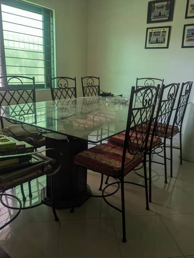 8 seater Solid Metal dining set with wooden table