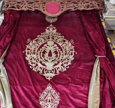 Velvet Curtains With Wooden Panel - Bilkul New Condition