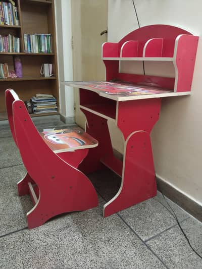Study Table with Attached Chair & Storage Shelves | Compact Wooden St