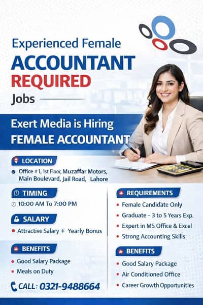 Experienced Female Accountant Required | Jobs in Lahore