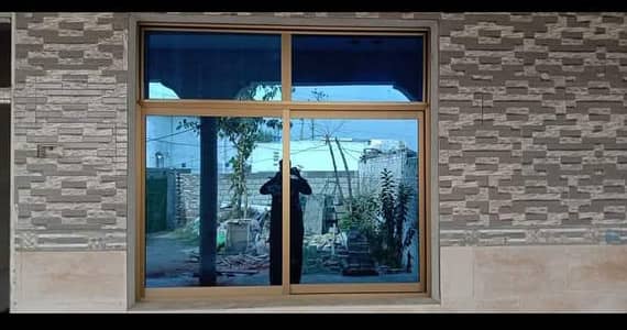 Aluminium glass and wood door window partition Work.