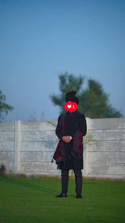 Black sherwani with shoes and kulha
