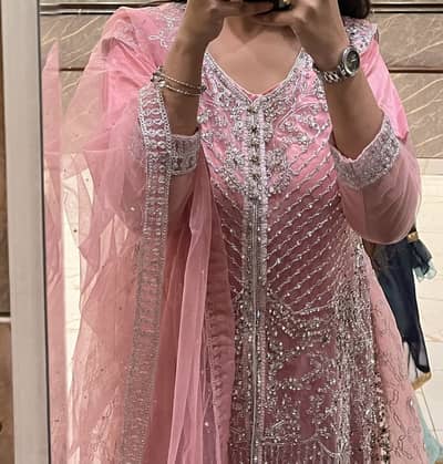 Pink nikkah/ engagement dress with delicate mirror work