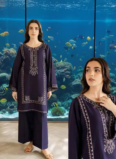 Blue Embroidered Lawn 2-Piece Unstitched Shirt Trouser Set
