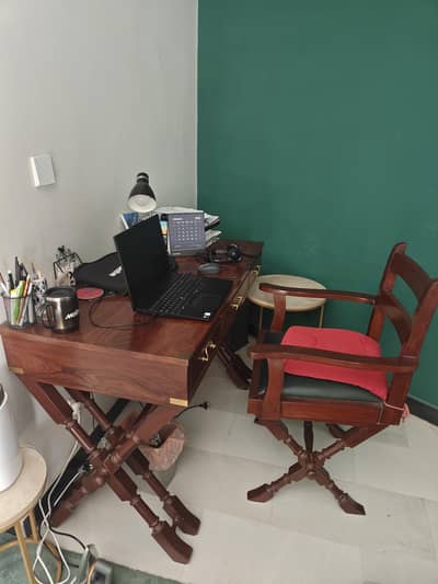 solid wood office table and chair