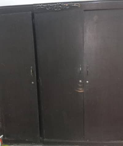 3 Doors brown Solid wood wardrobe Almari for room