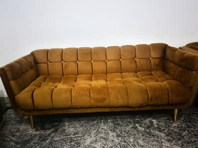 Luxury Tufted Velvet Sofa Set 3+2+1 Seater | Mustard Gold | Like New