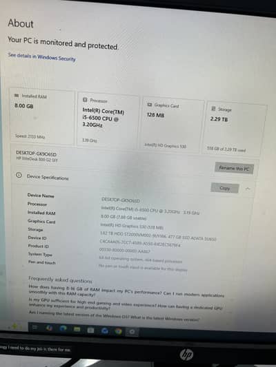 HP pc Lcd 24 inch i5 6500 cpu