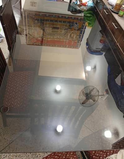 Dining Table Wooden base glass top
