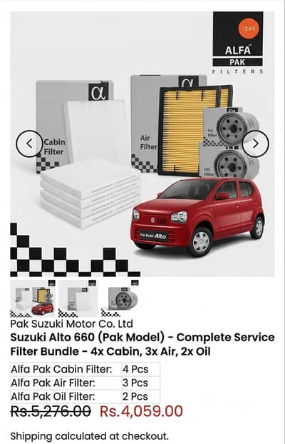 Cabin Filter 4x (Air Filter 3x) Oil Filter 2x Suzuki Alto 2019 to 2026