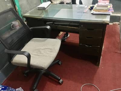 Wooden Table, Chair & Mirror Set
